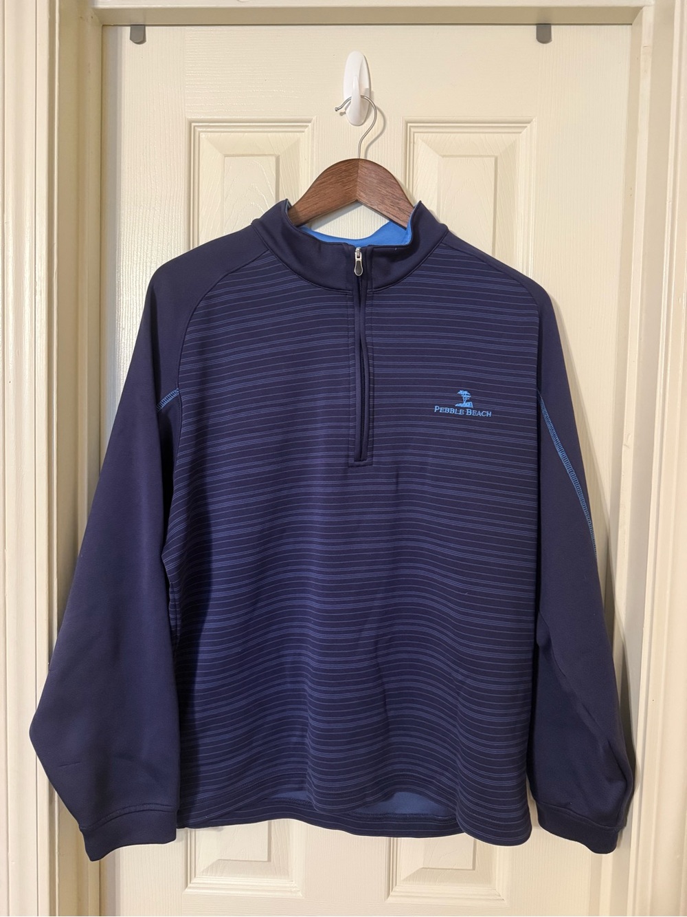 Pebble Beach Navy and Light Blue Striped Quarter-Zip Pullover